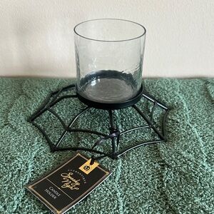 Spooky Night Halloween Pillar Candle Holder Spider Web 🕸️ Black NEW!